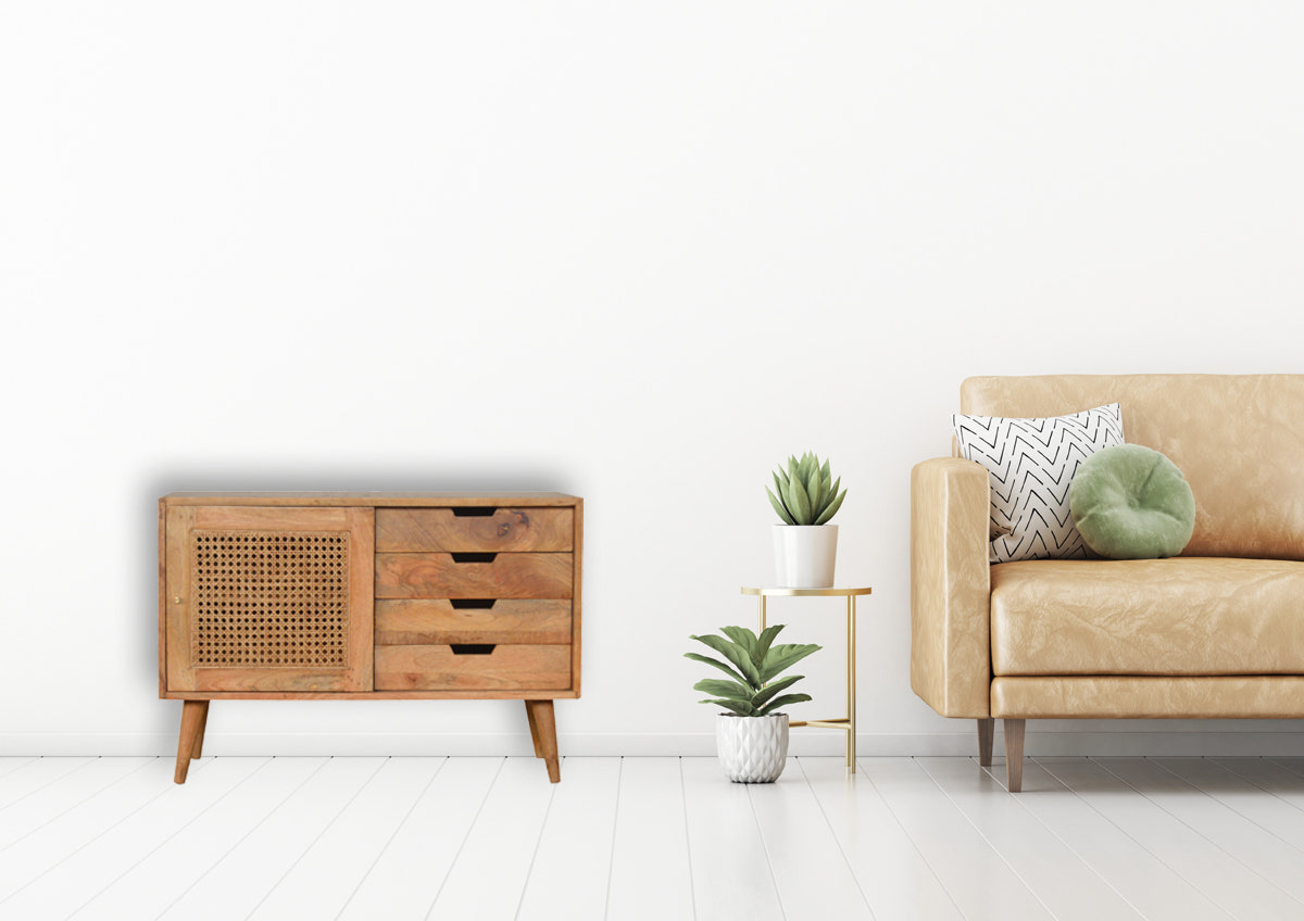 Larissa Cabinet with 4-Drawers Chest of Drawers | Oak-Ish Solid Mango Wood
