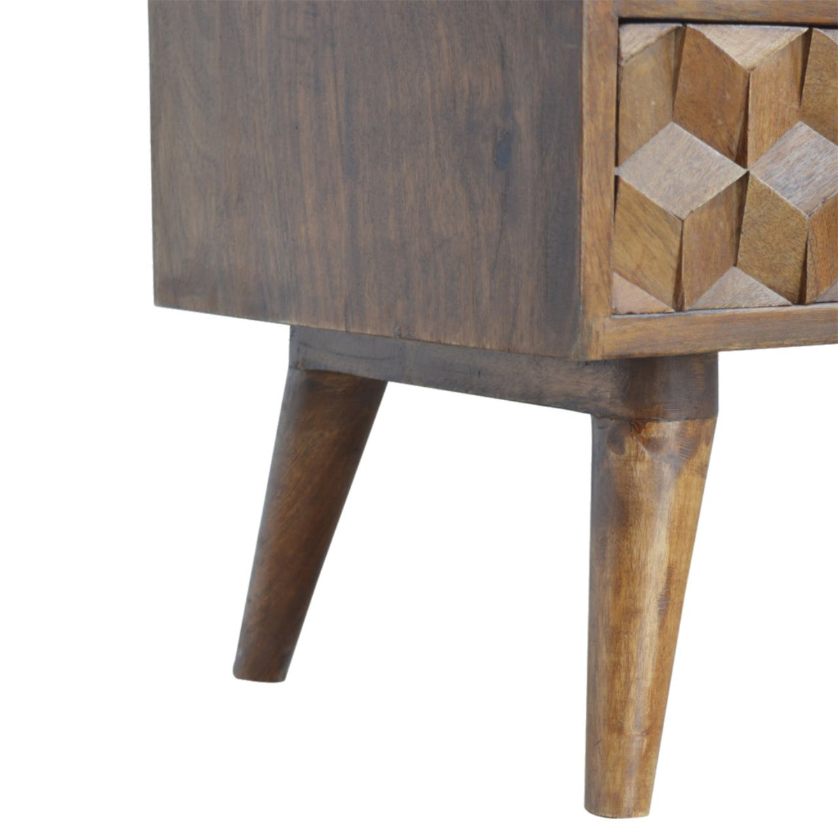 Chestnut Cube Carved TV Unit Chest of Drawers | Hand-Carved