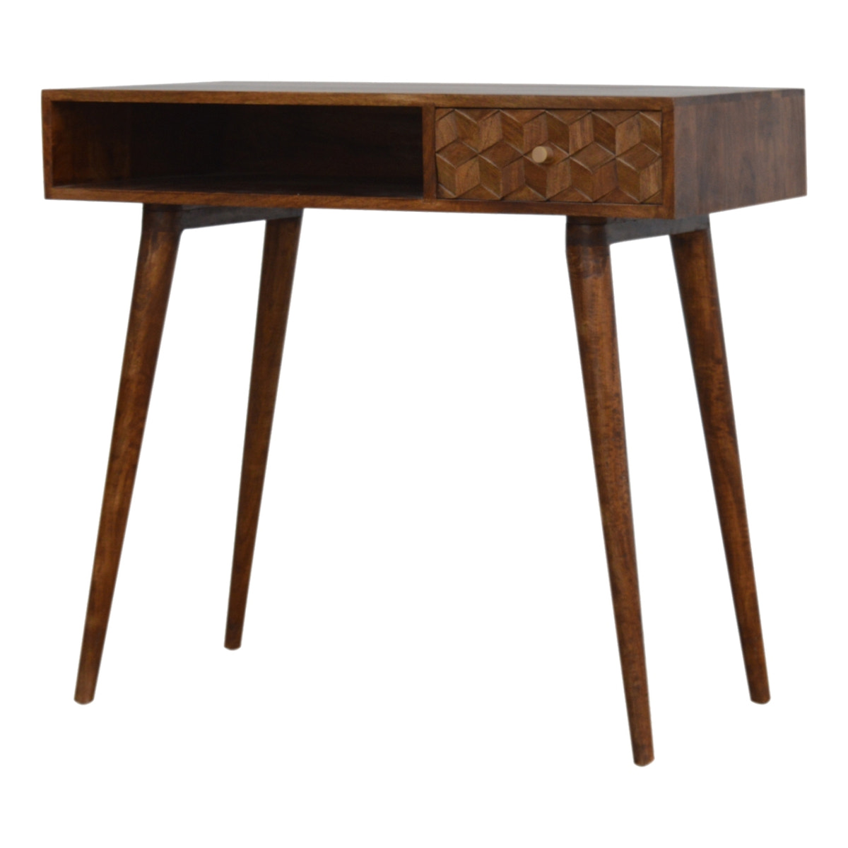 Chestnut Cube Carved Writing Desk | Hand-Carved