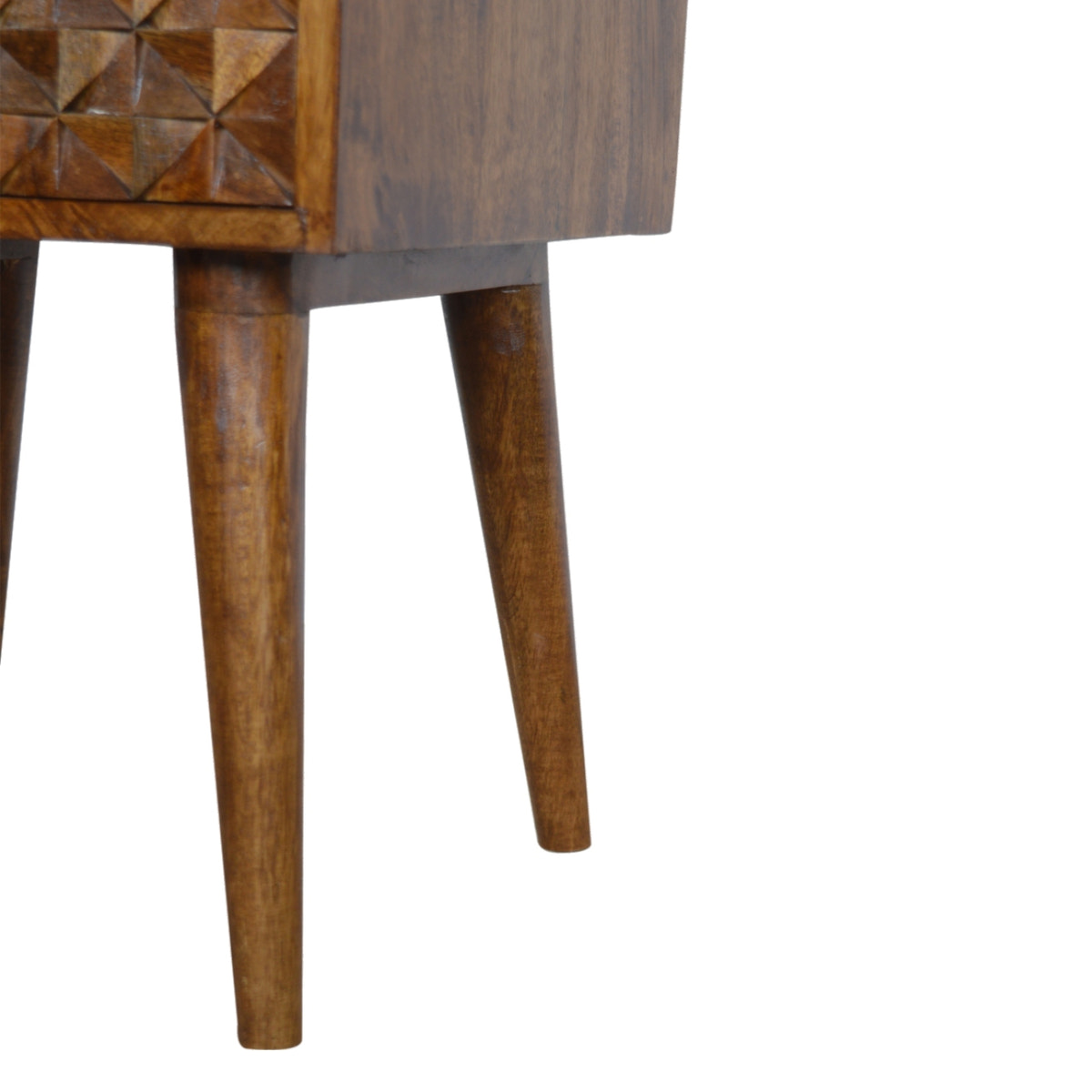 Diamond Carved Chestnut Bedside Table | Hand-Carved
