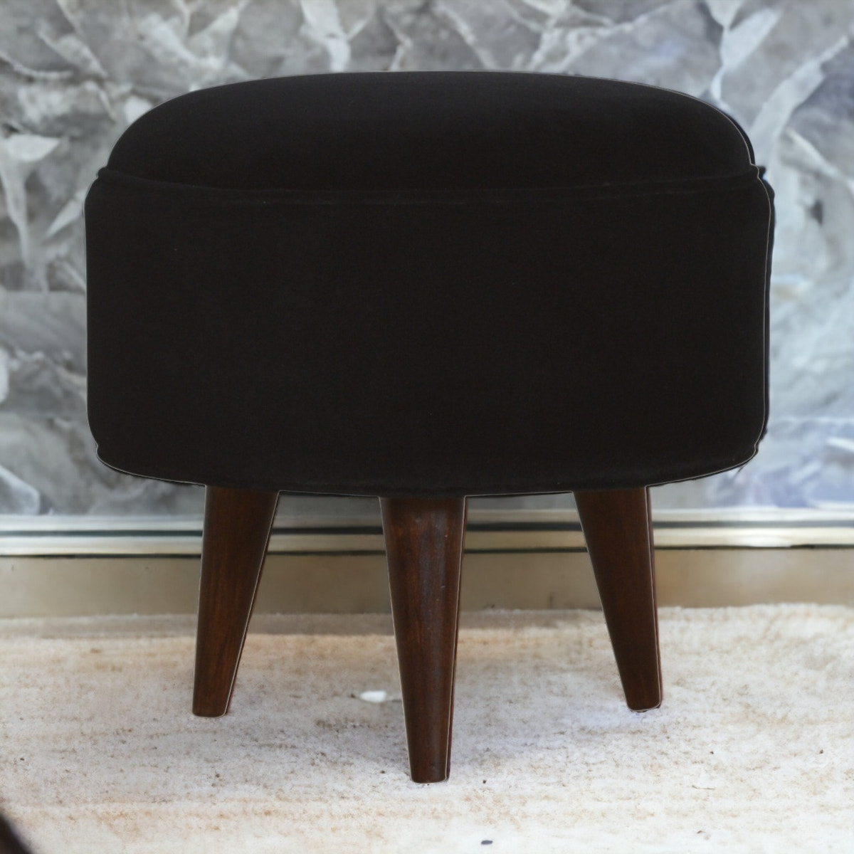 Black Velvet Nordic Style Footstool | Cotton Velvet