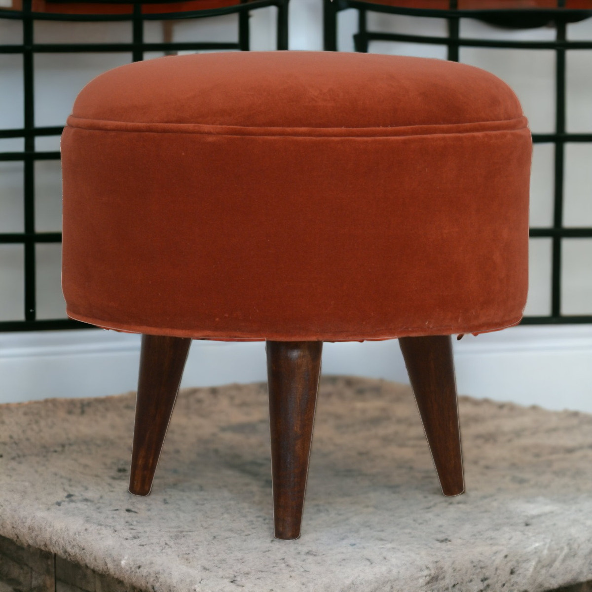Brick Velvet Nordic Style Footstool | Cotton Velvet