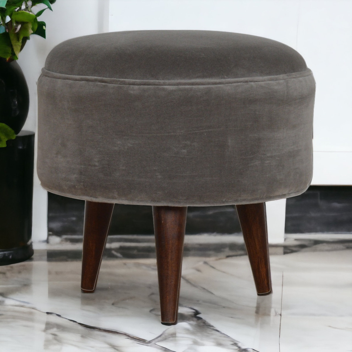 Grey Velvet Nordic Style Footstool | Cotton Velvet