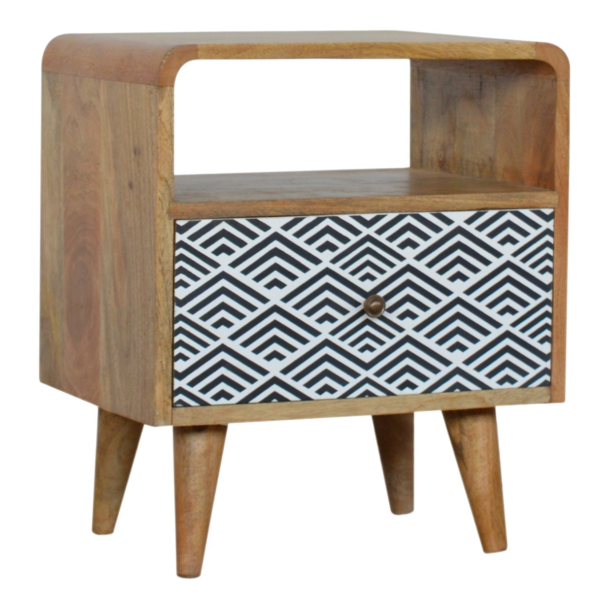 Mono Print Bedside with Open Slot Bedside Table | Oak-Ish Mango Wood
