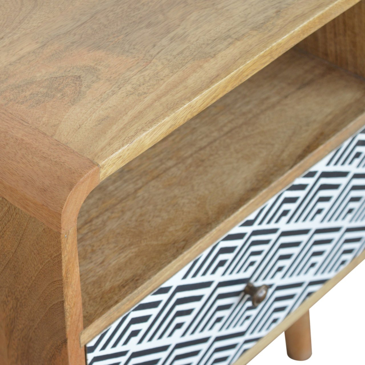 Mono Print Bedside with Open Slot Bedside Table | Oak-Ish Mango Wood