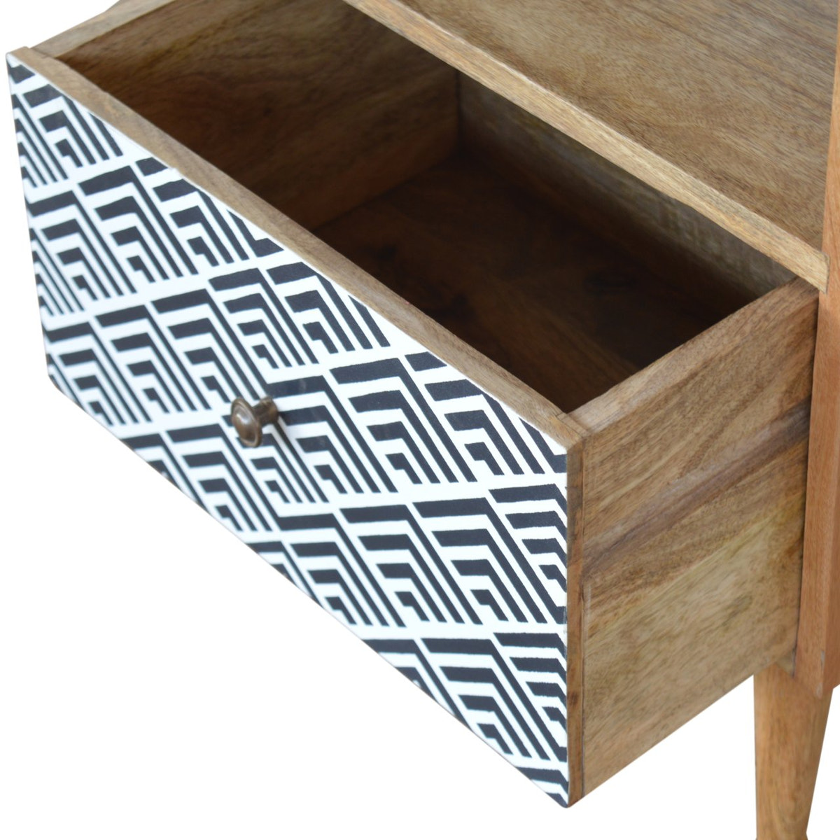 Mono Print Bedside with Open Slot Bedside Table | Oak-Ish Mango Wood