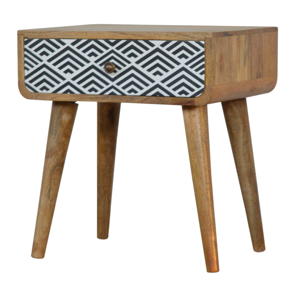 Monochrome Print Bedside Table | Oak-Ish Solid Mango Wood