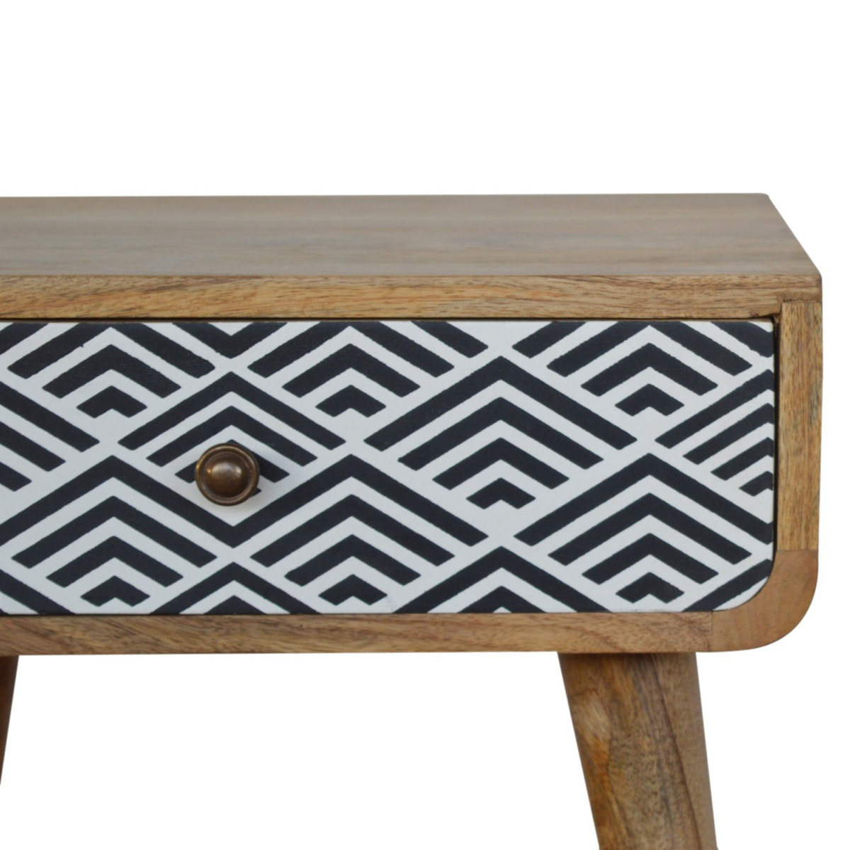 Monochrome Print Bedside Table | Oak-Ish Solid Mango Wood