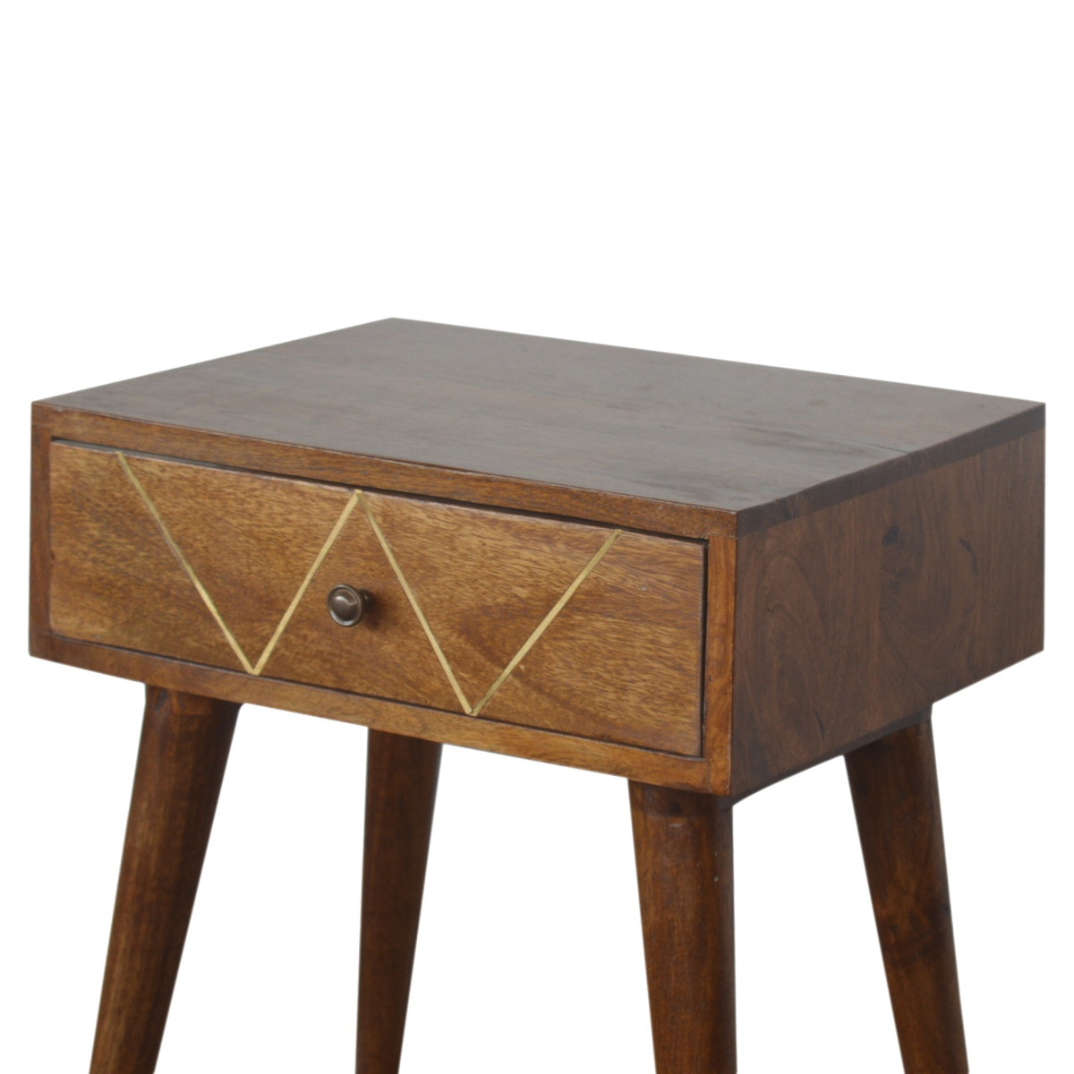 Geometric Brass Inlay Bedside Table