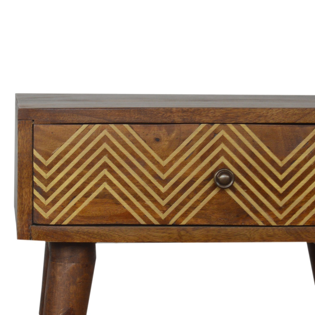Brass Inlay Chevron Bedside Table
