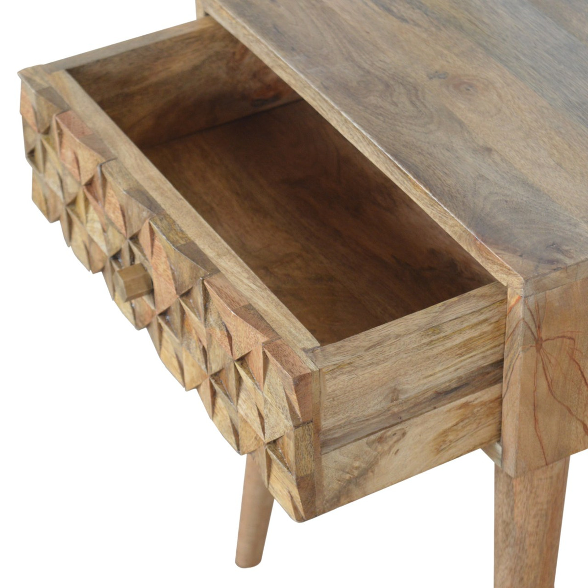 Diamond Carved Bedside Table | Hand-Carved