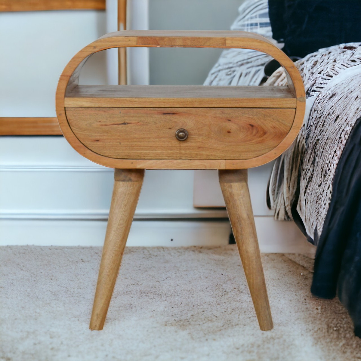 Circular Open Slot Bedside Table | Oak Mango Wood