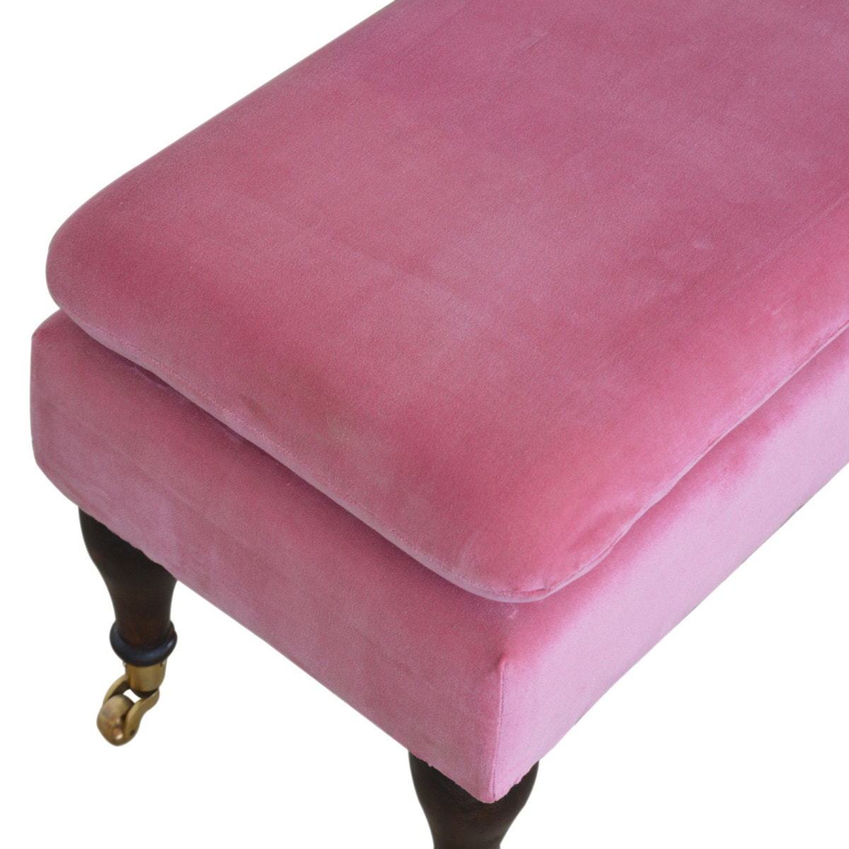 Pink Velvet Castor Bench | Cotton Velvet