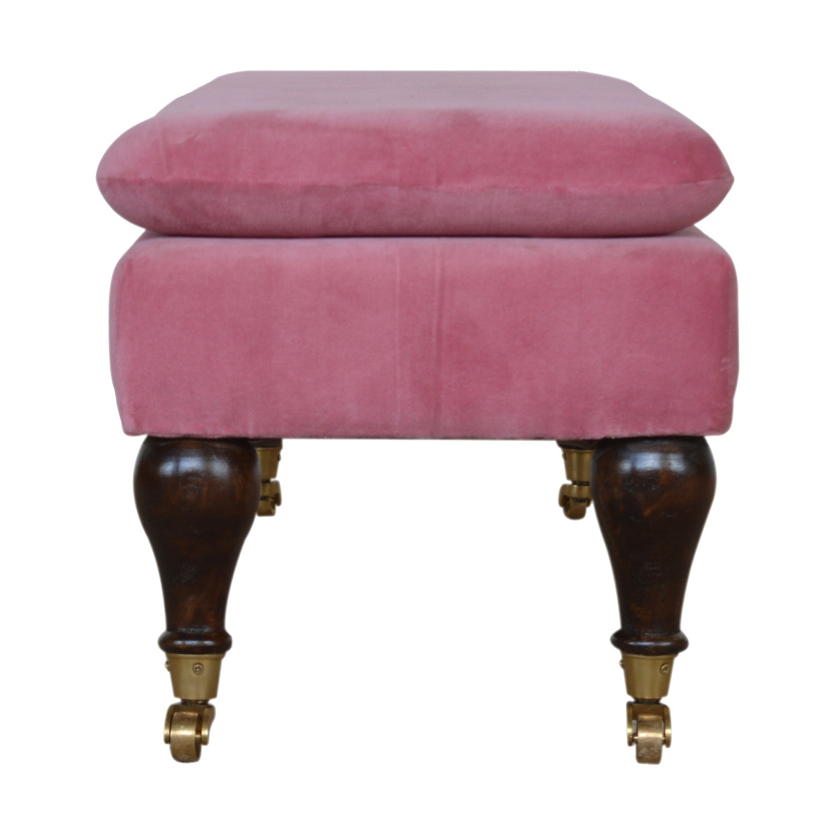 Pink Velvet Castor Bench | Cotton Velvet
