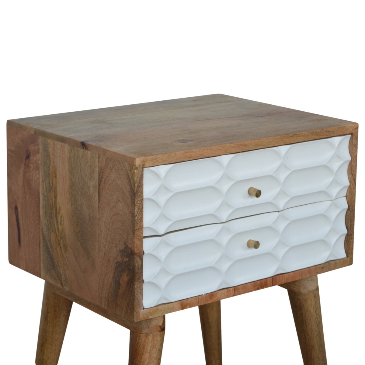 Capsule Carved Bedside Table | Oak Solid Mango Wood Hand-Carved