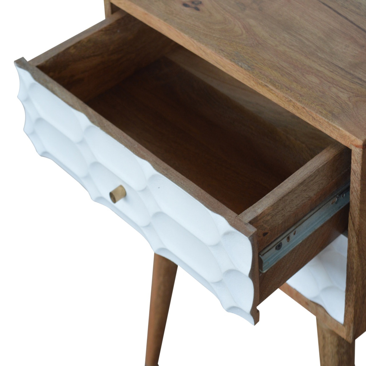 Capsule Carved Bedside Table | Oak Solid Mango Wood Hand-Carved