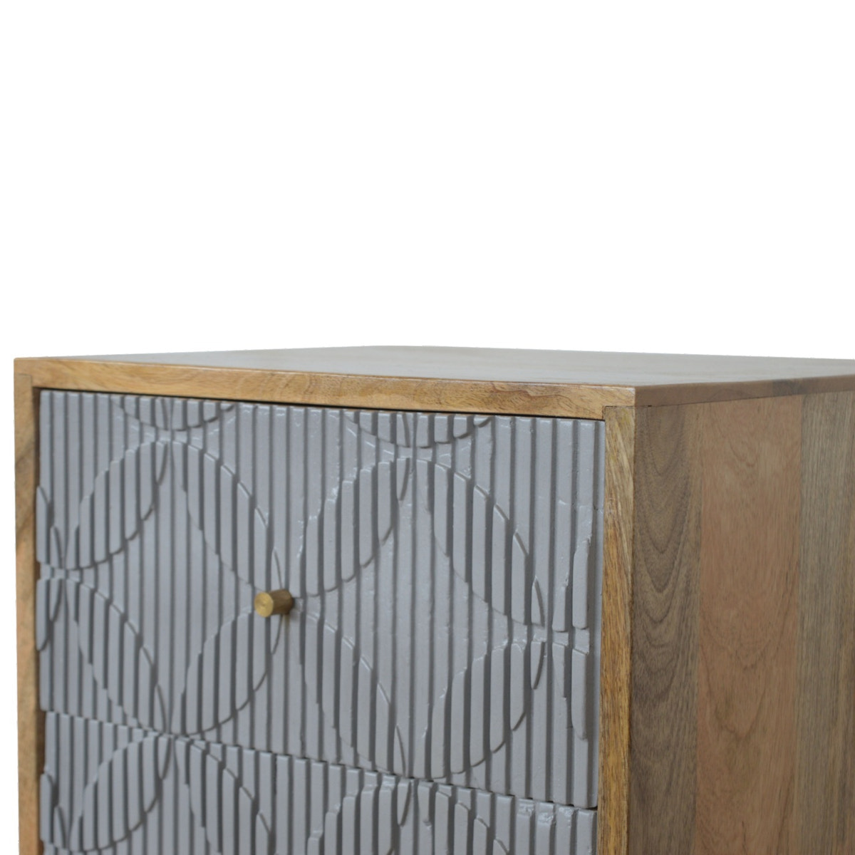 Geometric Carved Bedside Table | Oak Solid Mango Wood Hand-Carved