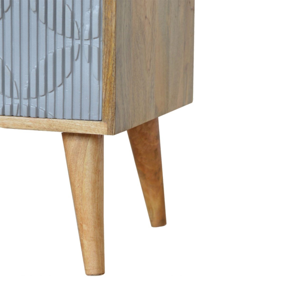 Geometric Carved Bedside Table | Oak Solid Mango Wood Hand-Carved