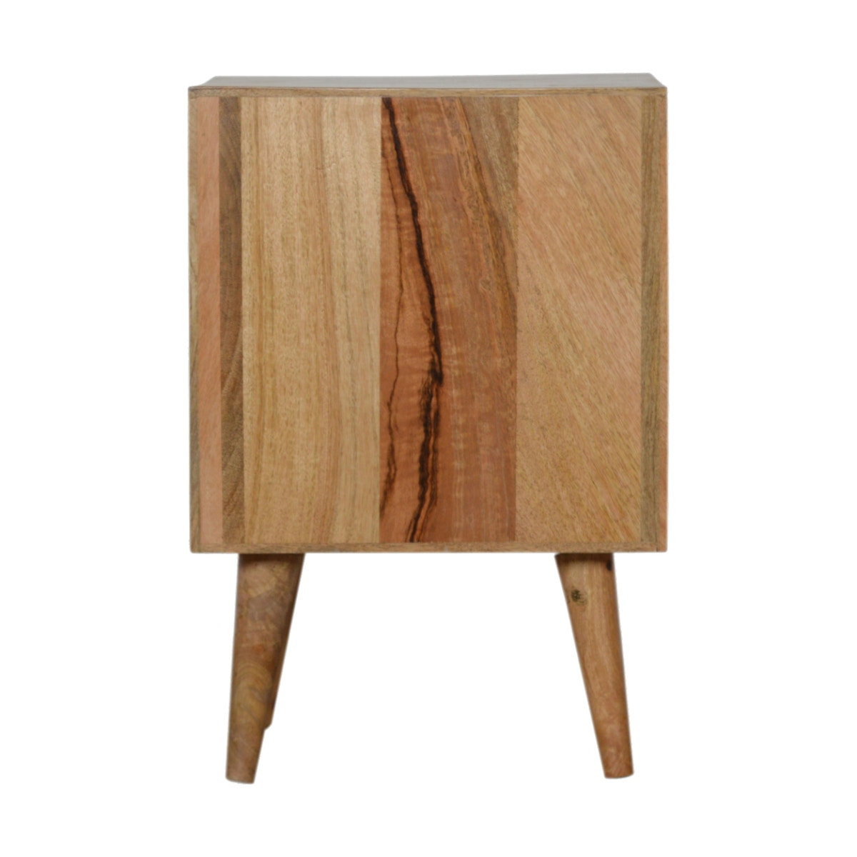 Geometric Carved Bedside Table | Oak Solid Mango Wood Hand-Carved
