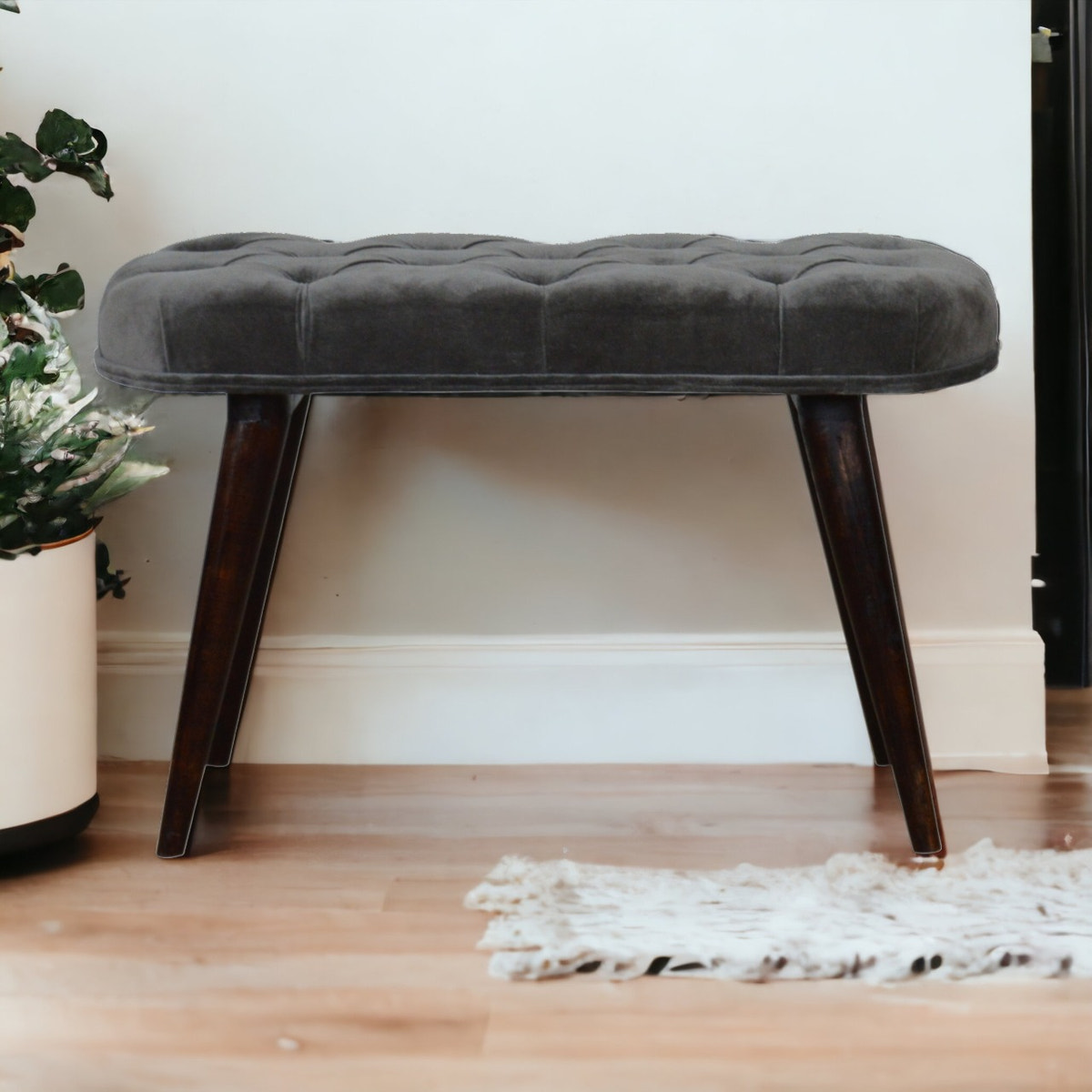 Grey Velvet Gold Base Footstool | Cotton Velvet