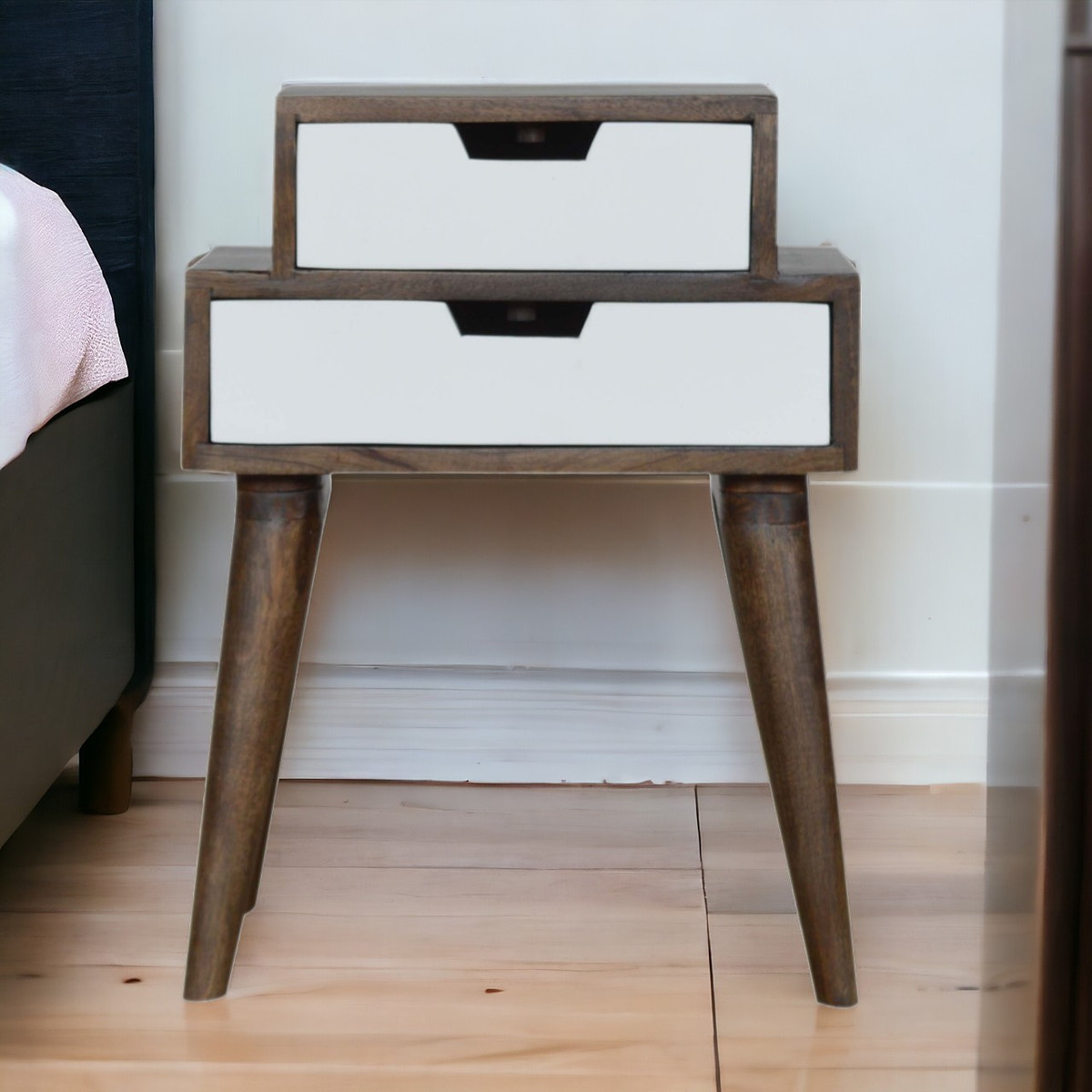 Walnut and White Painted Bedside Table
