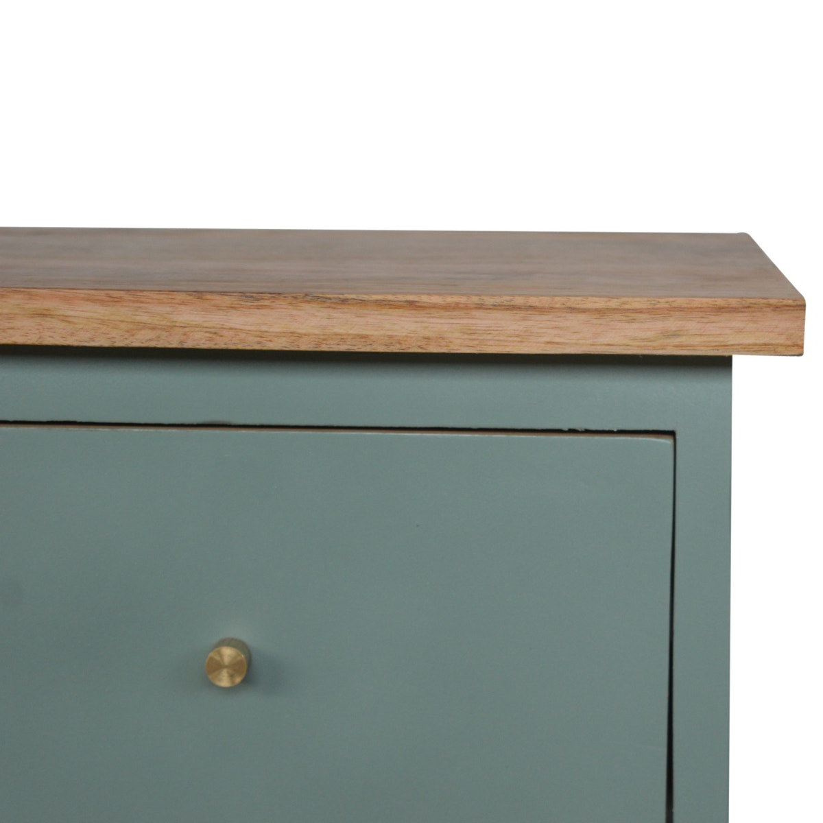 Green Hand Painted Bedside Table | Oak-Ish Solid Mango Wood