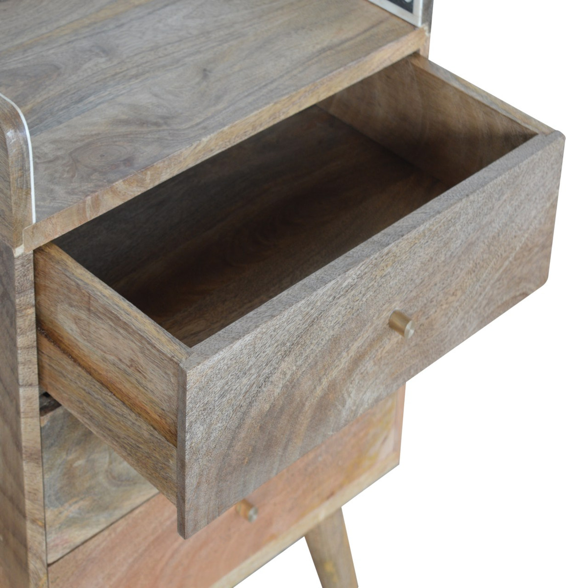 Bone Inlay Gallery Back Bedside Table | Oak Mango Wood