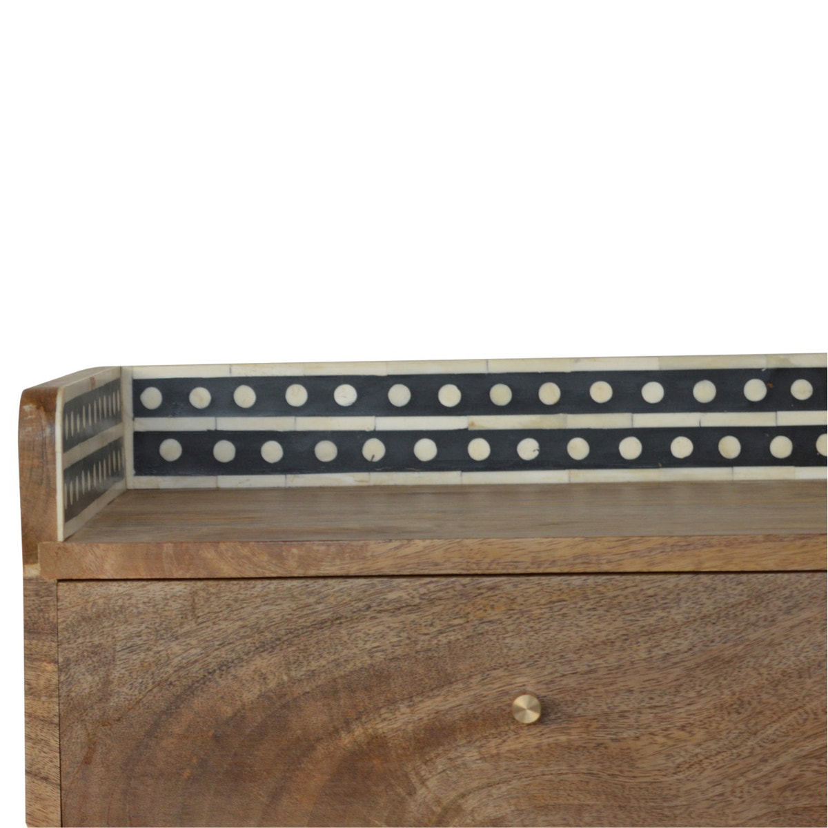 Bone Inlay Gallery Back Bedside Table | Oak Mango Wood