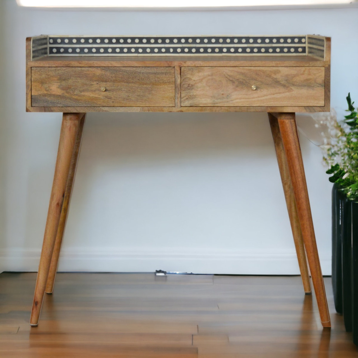 Bone Inlay Gallery Console Table | Oak Solid Mango Wood