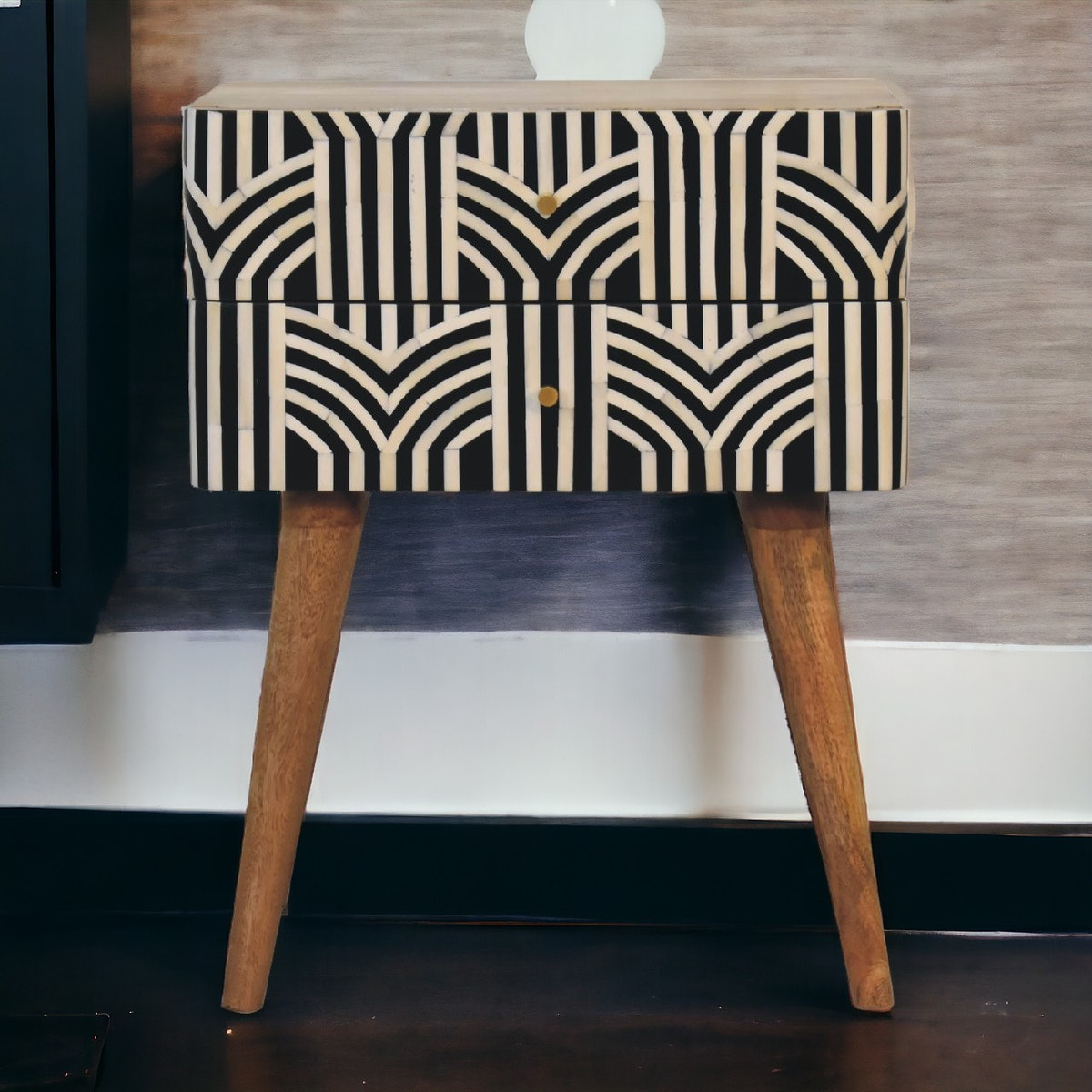 Edessa Bone Inlay Bedside Table | Oak-Ish Solid Mango Wood