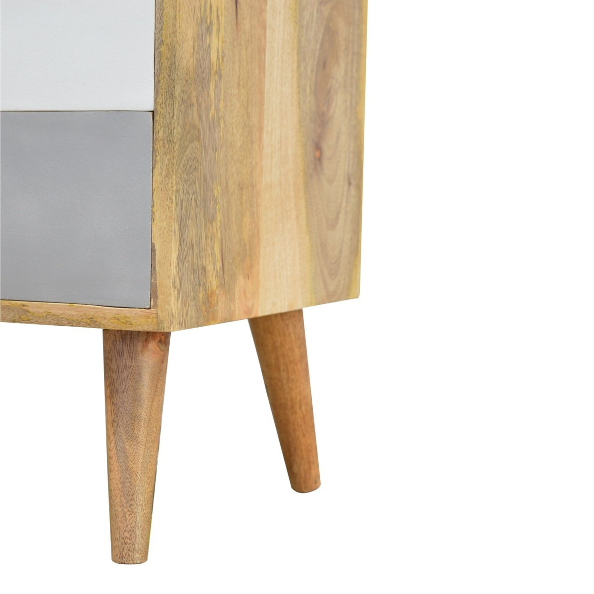 White and Grey Raised Bedside Table | Hand-Painted Solid Mango Wood