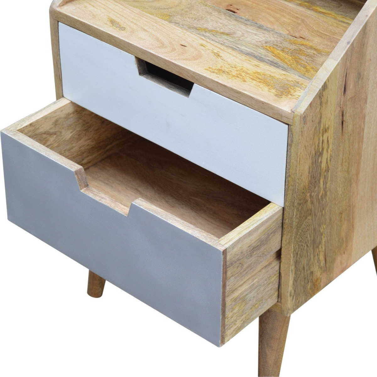 White and Grey Raised Bedside Table | Hand-Painted Solid Mango Wood