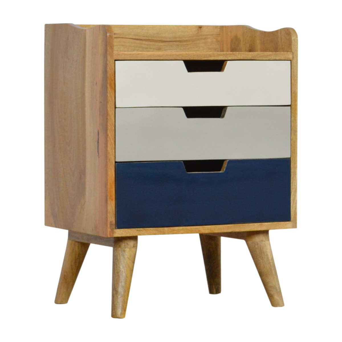 Navy and White Gradient Bedside Table | Oak-Ish Solid Mango Wood