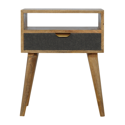 Grey Tweed Bedside with Open Slot Bedside Table