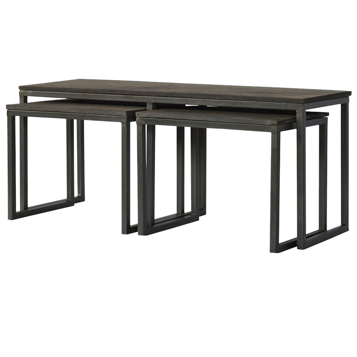 Set of 3 Iron Base Tables Accent Piece | Iron & Mango Wood