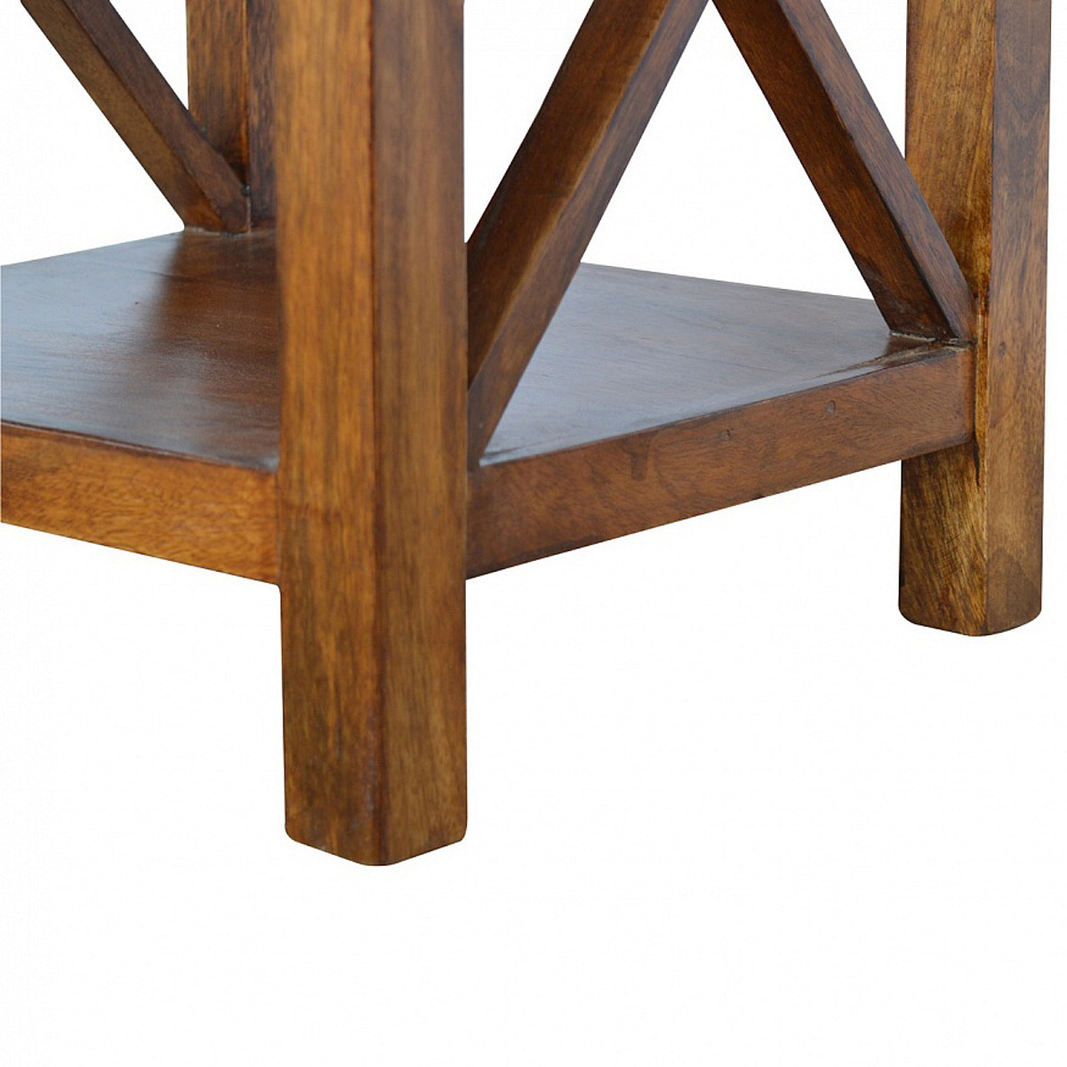 Solid Wood Criss-Cross End Table Accent Piece | Chestnut Solid Mango Wood