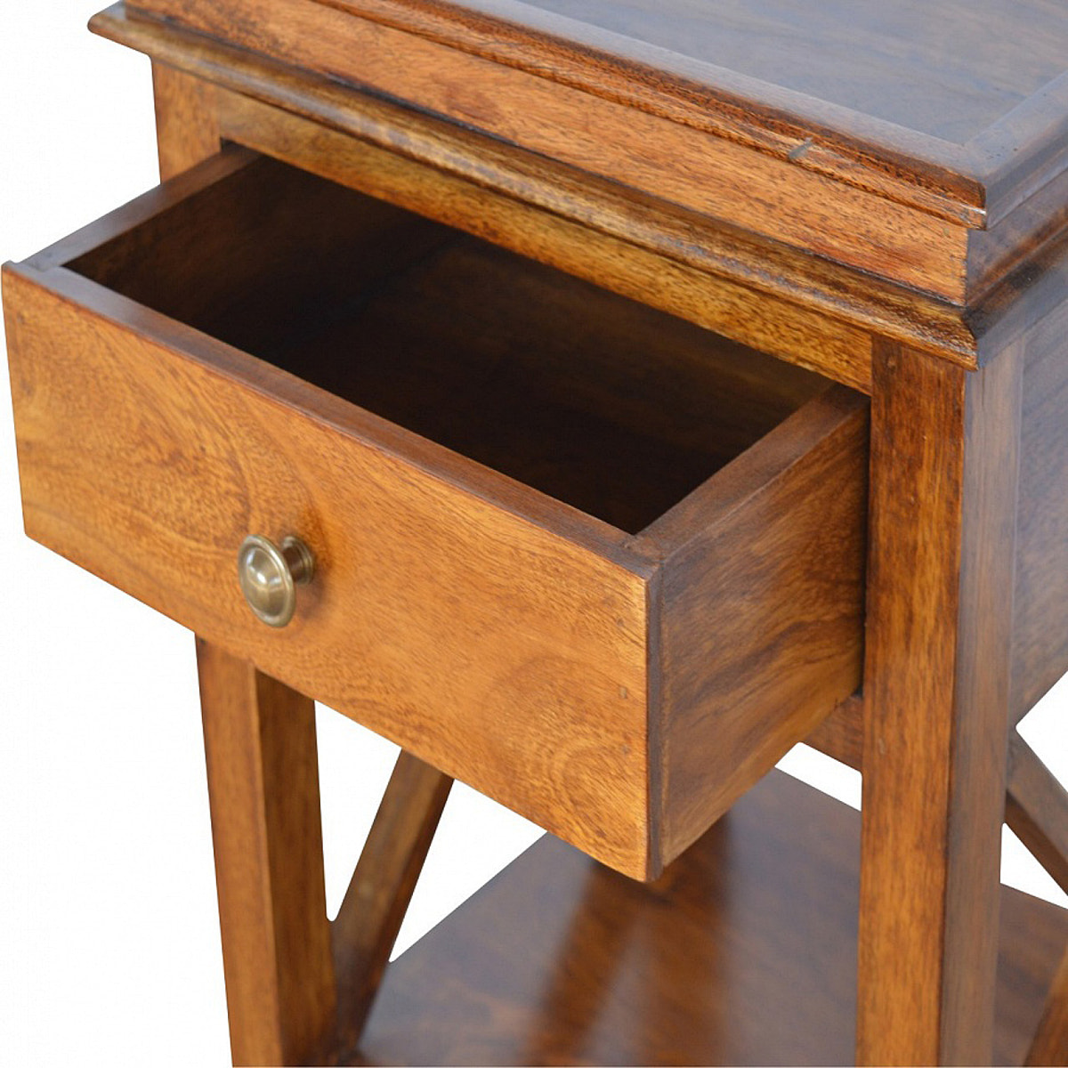 Solid Wood Criss-Cross End Table Accent Piece | Chestnut Solid Mango Wood