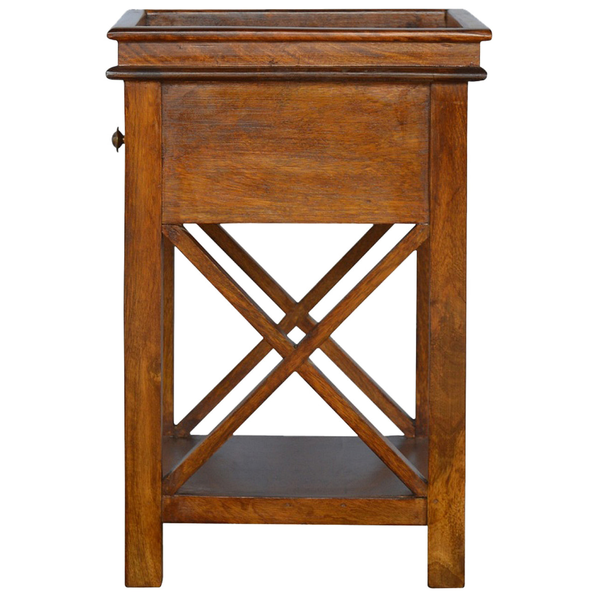 Solid Wood Criss-Cross End Table Accent Piece | Chestnut Solid Mango Wood