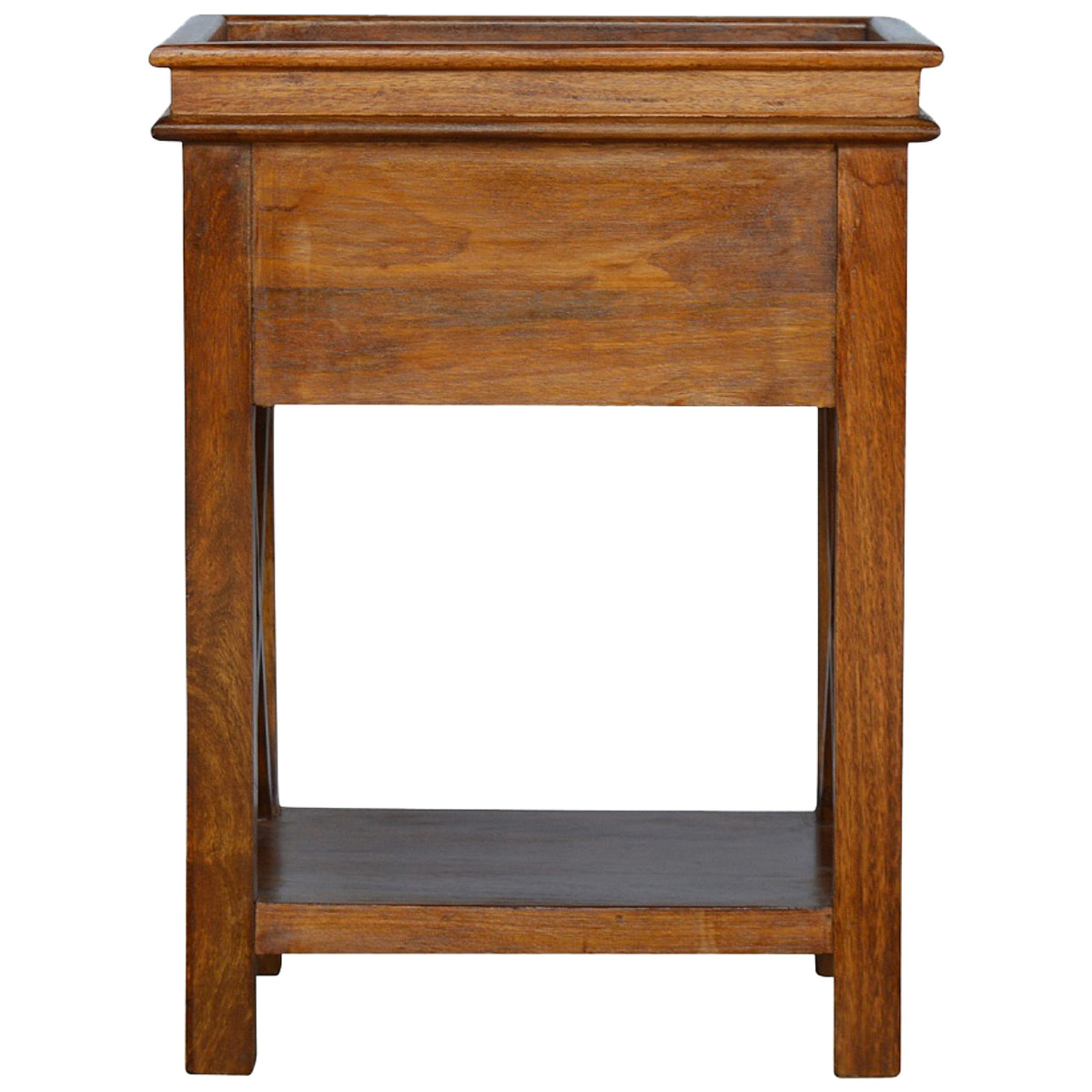Solid Wood Criss-Cross End Table Accent Piece | Chestnut Solid Mango Wood