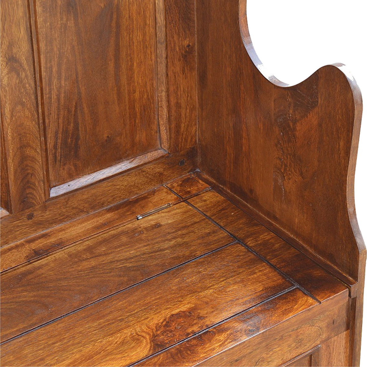 Lid up County Style Monks Bench | Hand-Carved