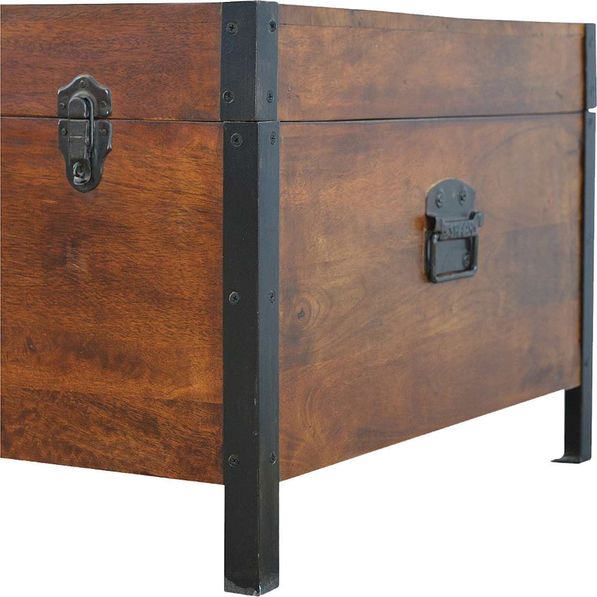 Industrial Lid up Blanket Box Storage Bench | Oak-Ish Solid Mango Wood