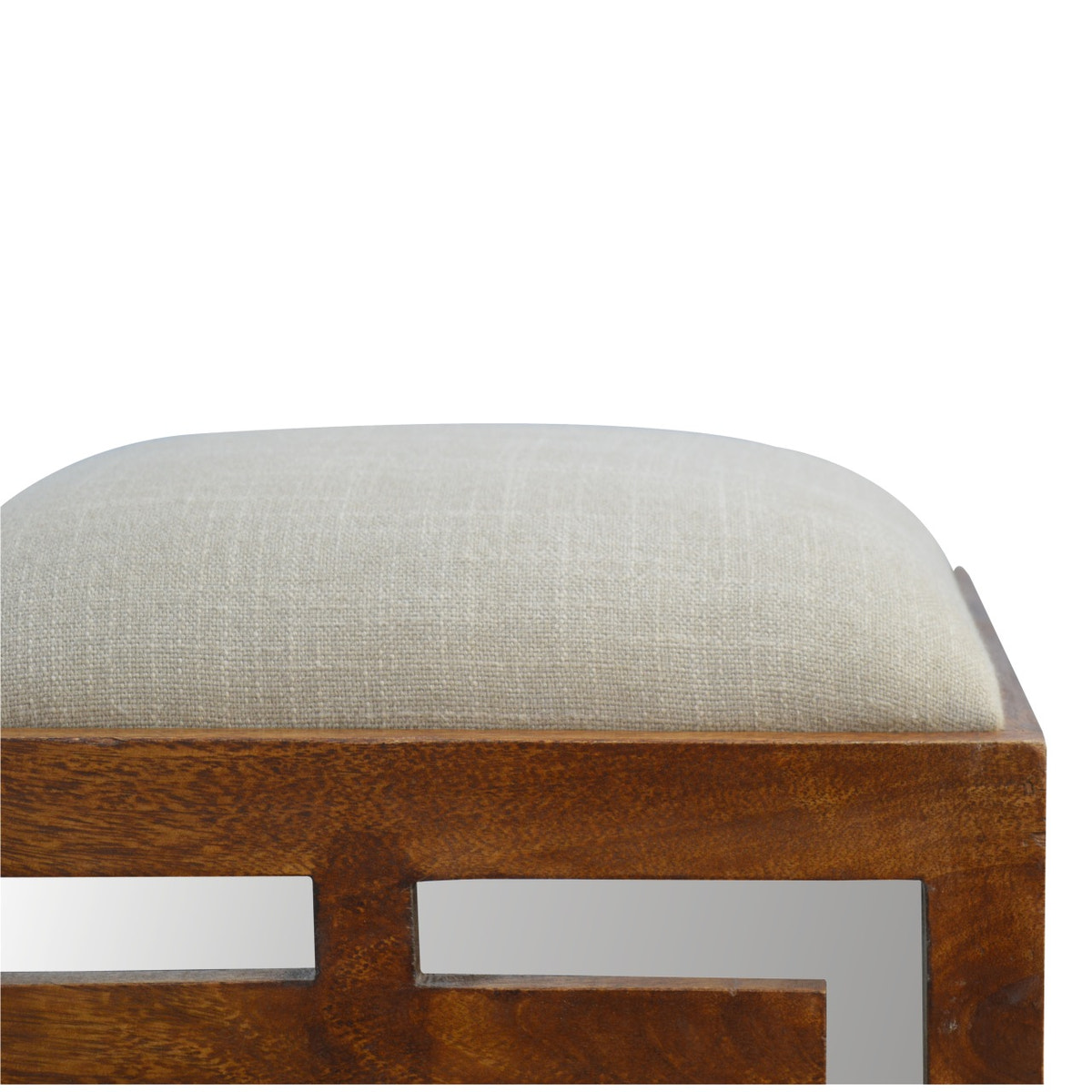 Carved Linen Seat Footstool | Hand-Carved