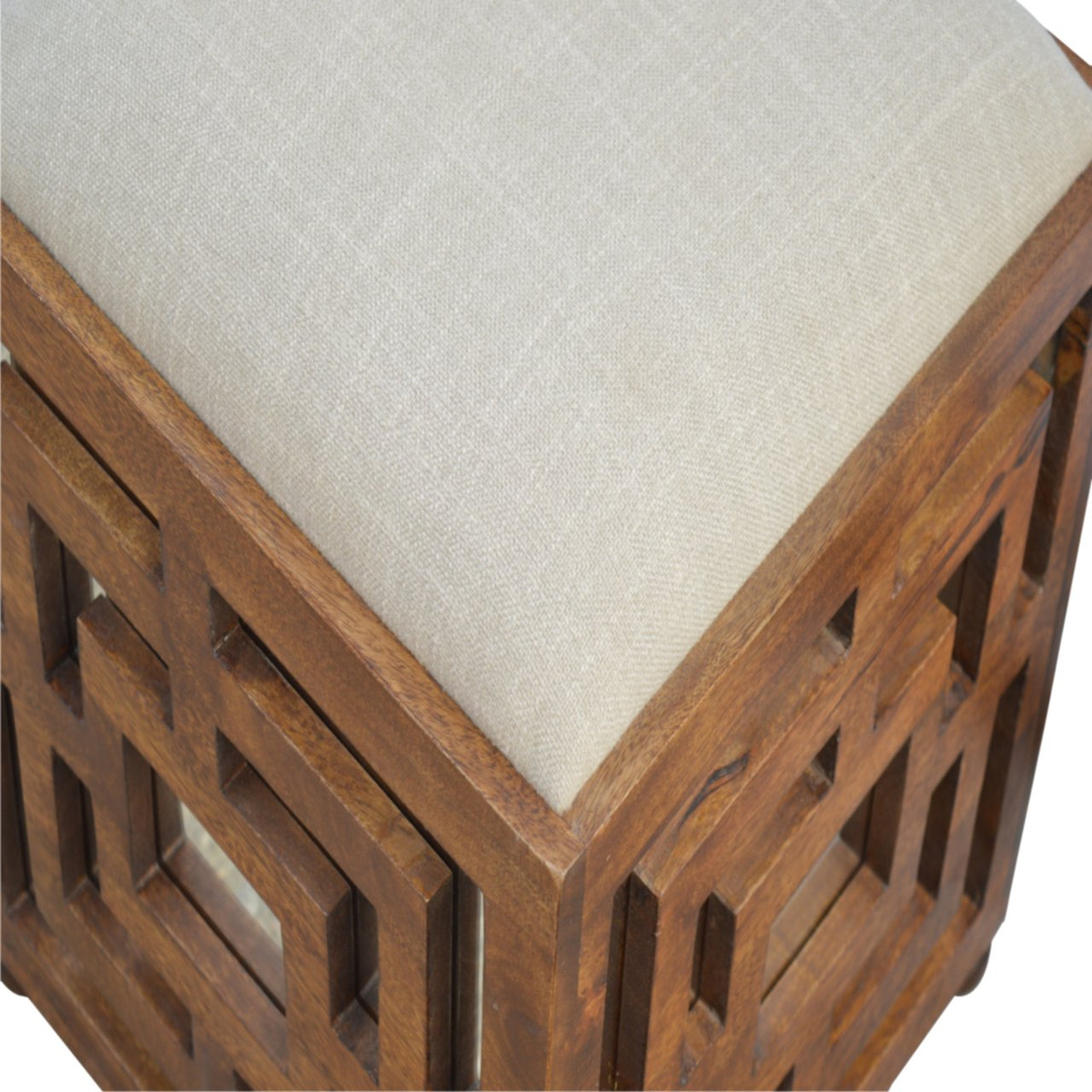 Carved Linen Seat Footstool | Hand-Carved