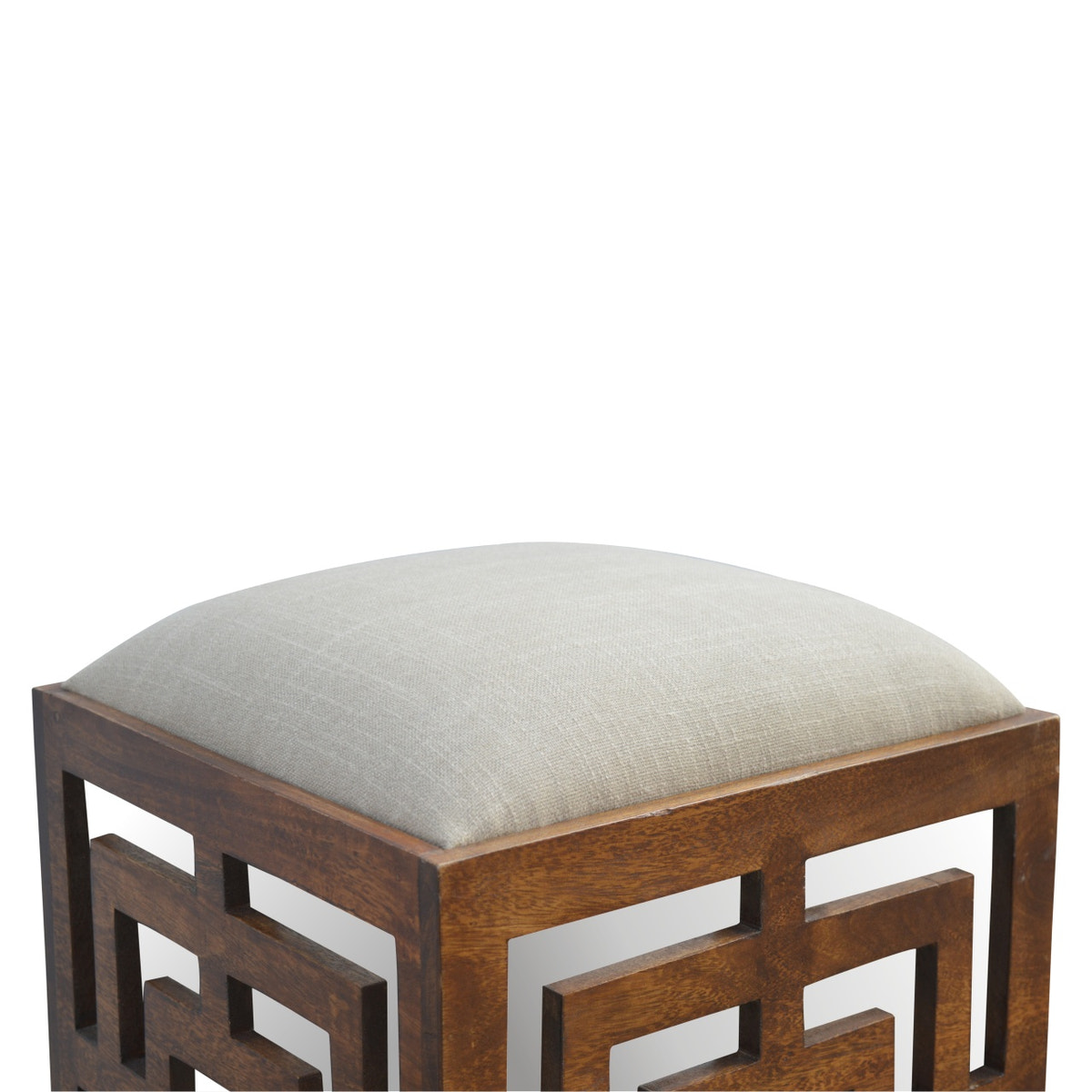 Carved Linen Seat Footstool | Hand-Carved