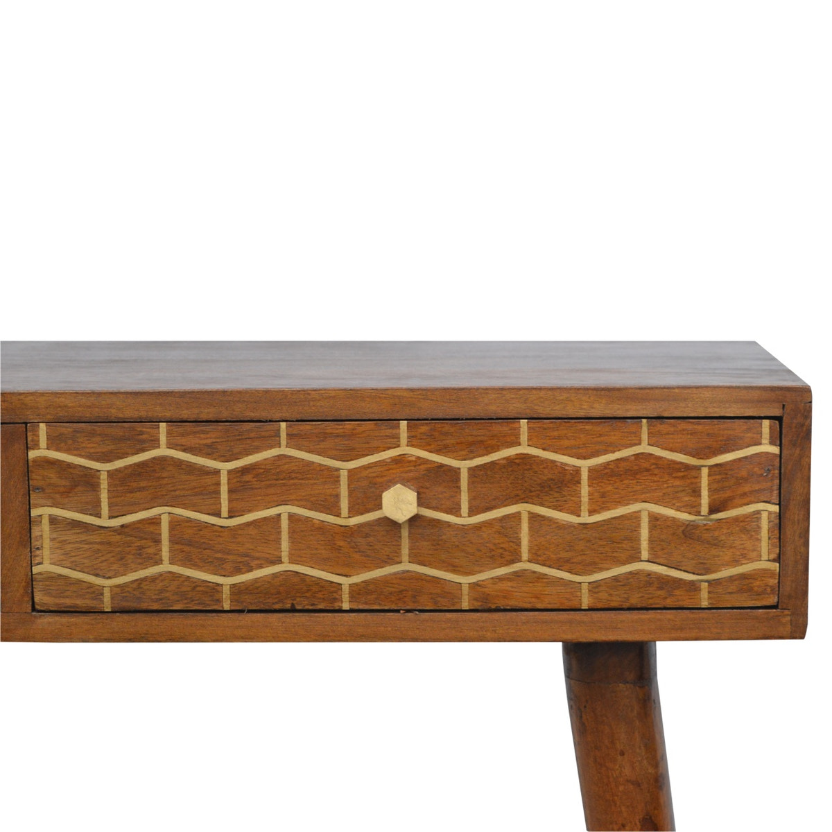 Gold Art Pattern Console Table | Chestnut Solid Mango Wood