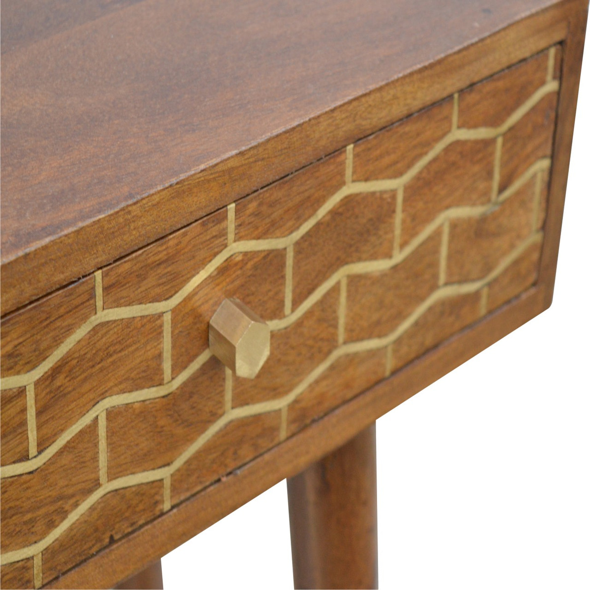 Gold Art Pattern Console Table | Chestnut Solid Mango Wood