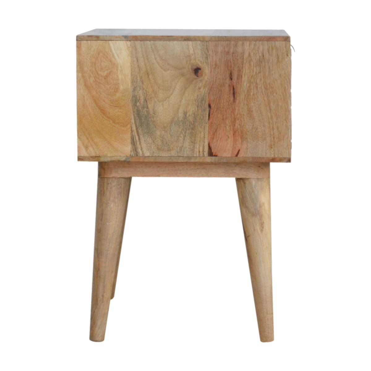 Sleek White Carved Bedside Table | Oak Solid Mango Wood Hand-Carved