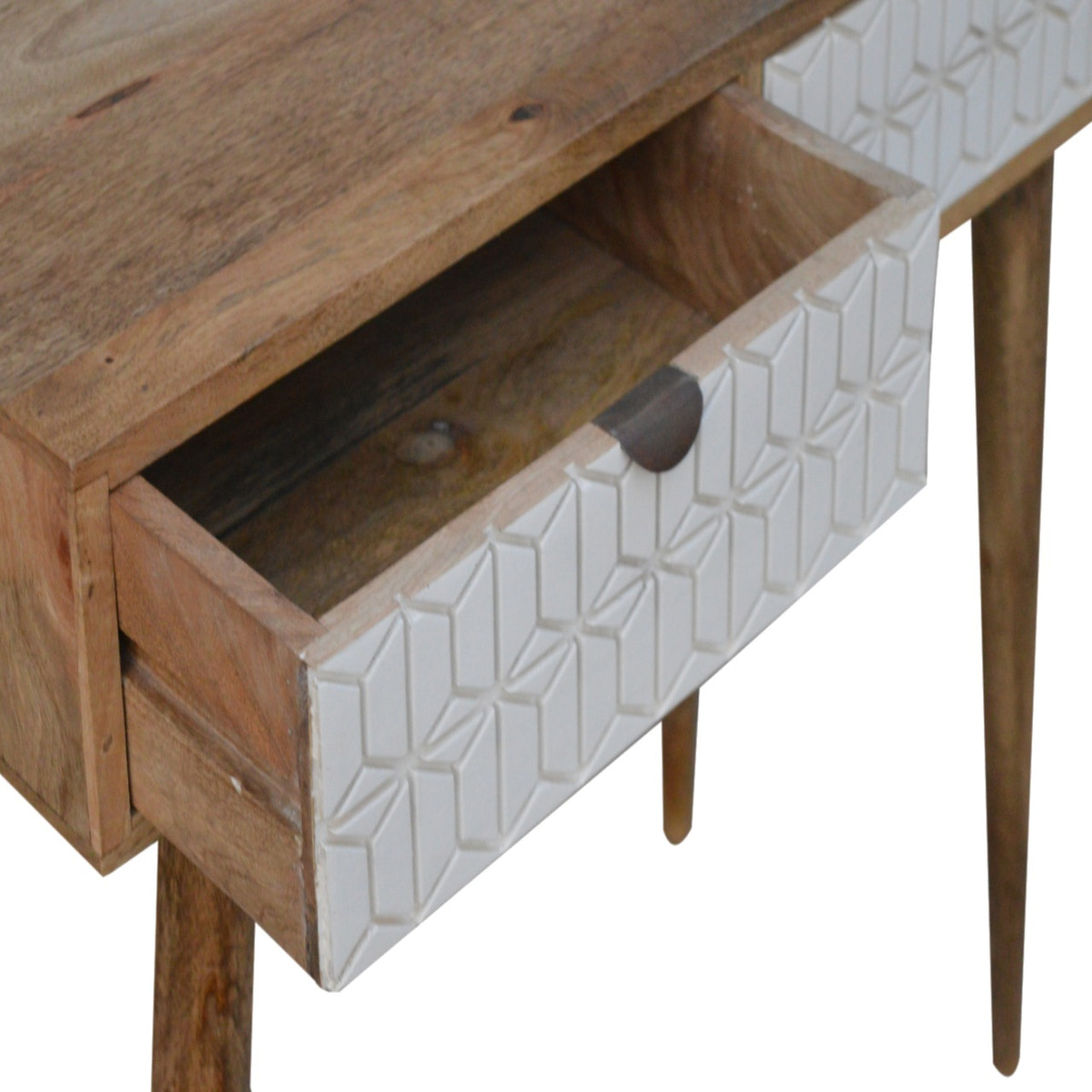 Sleek White Carved Console Table | Hand-Carved
