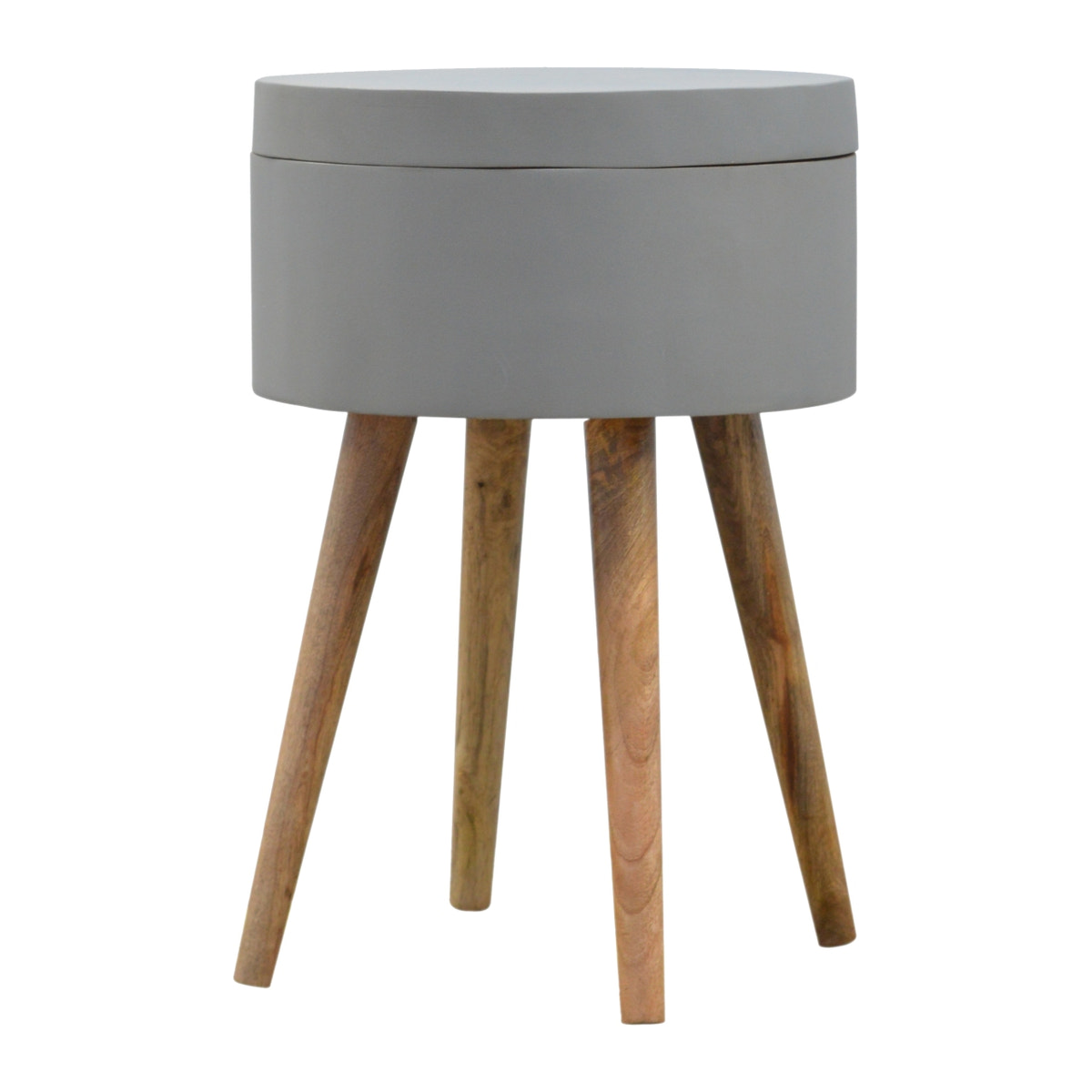 Grey Painted End Table Accent Piece | Oak-Ish Solid Mango Wood