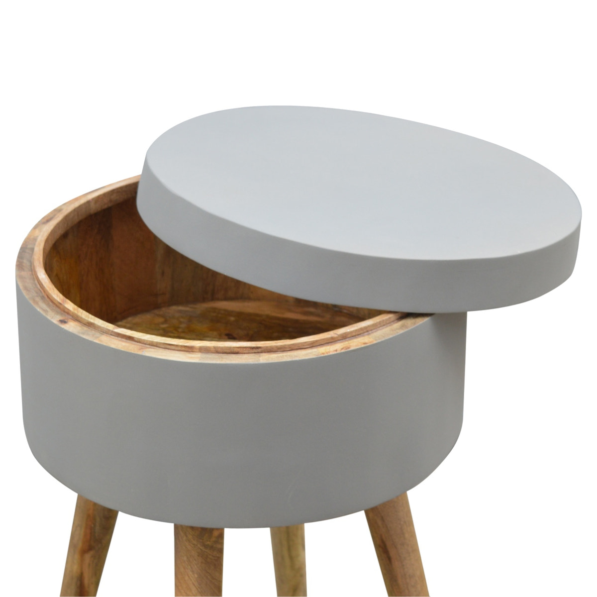 Grey Painted End Table Accent Piece | Oak-Ish Solid Mango Wood